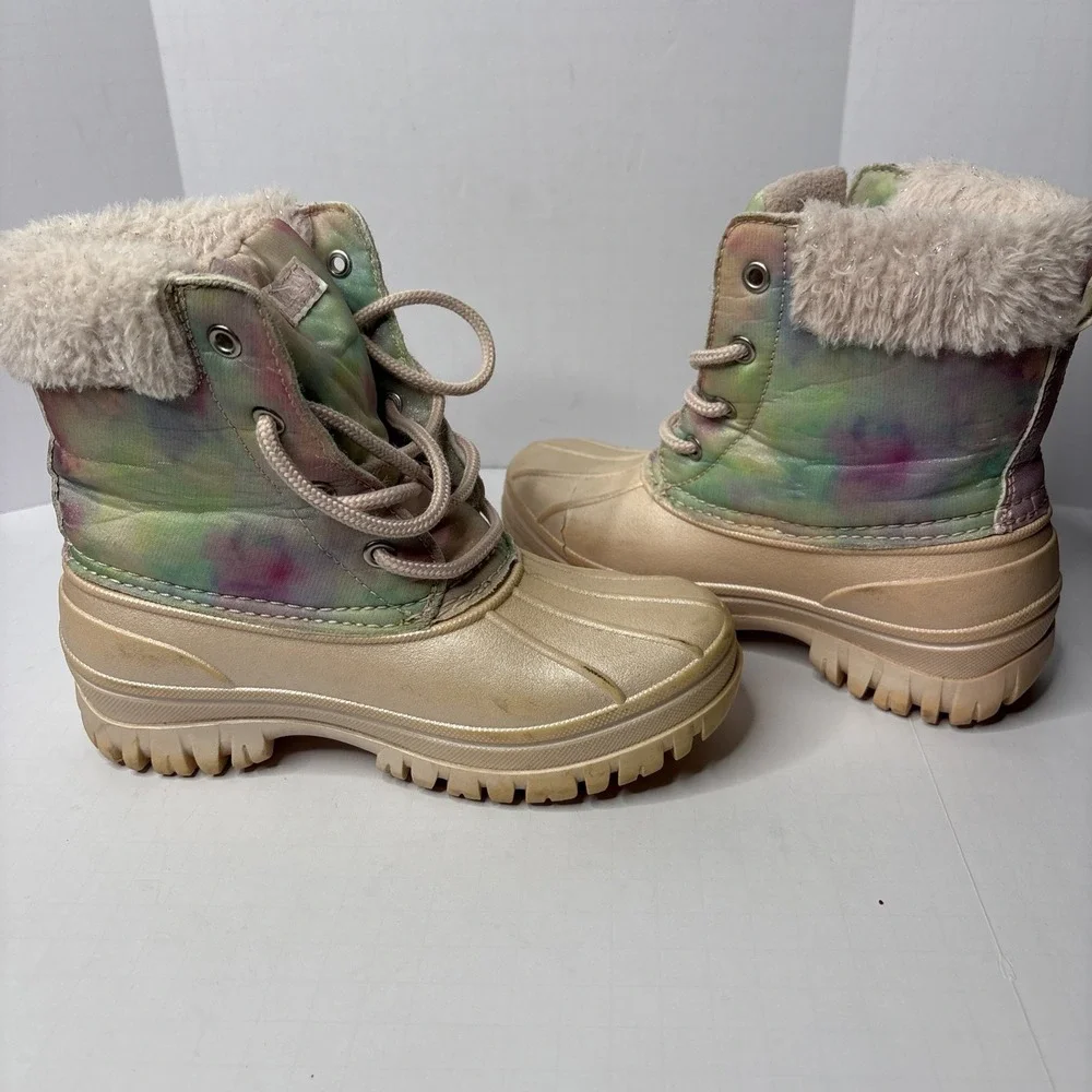 Magellan Outdoor Girls Duck Rain Boots Rubber Waterproof Fur Shearling Pink Sz 1